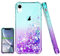 Pilaru for iPhone XR Case [with Screen Protector] Clear Liquid Heart Glitter Bumper Cover Soft TPU Cover Transparent Girly Protective Holographic Heart Phone Case for iPhone XR,Teal/Purple
