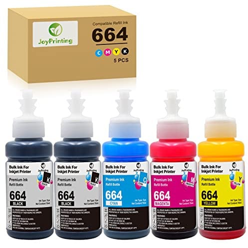 JoyPrinting Compatible Refill Ink Bottle Replacement 664 T664 Ink Multipack (T6641 T6642 T6643 T6644) for ET-2500 ET-2550 ET-2600 ET-2650 ET-4500 ET-14000 L100 L110 L350 L355 L555 5 Pack