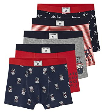 Vertbaudet 5er-Pack Jungen Boxershorts, Piraten Pack Marine/rot 86