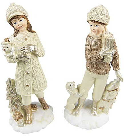 Clayre & Eef Mädchen und Junge Winterfigur im Set Weihnachten Landhaus