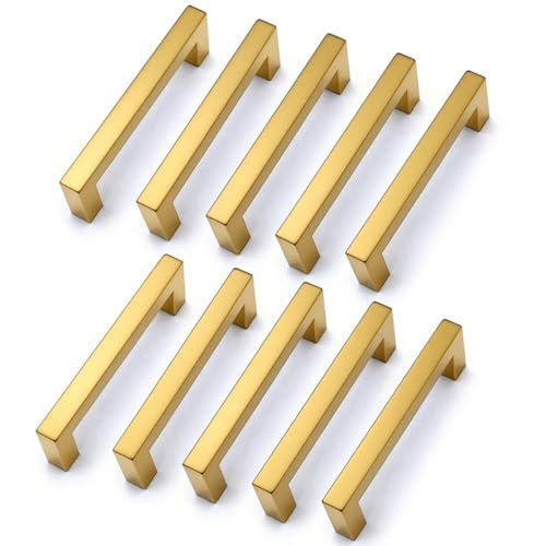 Drenky Möbelgriffe 10 Stück Schrankgriffe Lochabstand 96 mm, Griffe Gold Türgriff Edelstahl Mit Schrauben für Schublade, Schrank, Möbel und Küche