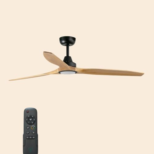 ventyly / Morelos/Ventilador de Techo Negro con Luz LED y palas de madera / 152 cm, 6 Velocidades, Silencioso, Mando a Distancia, Luz Regulable, Verano-invierno, motor DC, temporizador, modo brisa