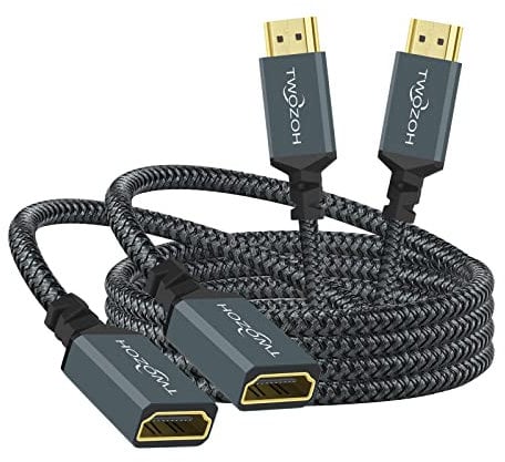Twozoh Cable de extensión HDMI 2 Unidades, Cable HDMI Macho a Hembra, extensor HDMI trenzado de nylon, Adaptador Cable HDMI 2.0 soporte 4K@60Hz 3D HDR (0,5M)