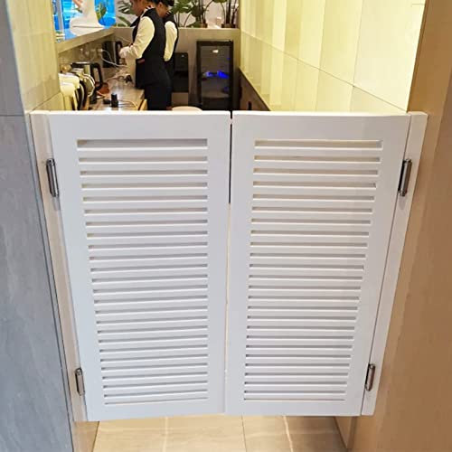 Puerta Vaiven Puertas de Salón Que Se Balancean Blancas, Puerta Abatible de Café con Persianas para Interiores con Bisagras, Puertas de Partición de Baño de Cocina de Entrada de Cierre Automático, 90/