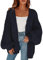 Cicy Bell Damen Strickjacken Cardigan Lose Laternenärmel Elegante Übergroße Pullover Marineblau XL