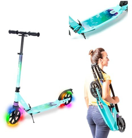 Patinete ATAA Serie Pro **Mint**Patinete Plegable y Ajustable en Altura con Grandes Ruedas de 20 cm, Correa de Transporte y suspensiones traseras y Delanteras y Luces en Las Ruedas