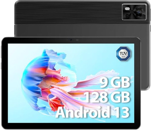 DOOGEE T10E Android 13 Tablette Double 4G LTE+5G WiFi 9GB + 128GB(1TB TF), 10 Pouces Tablette Tactile avec Processeur Octa-Core, 6580mA/Certifié GMS/Widevine L1/8MP+5MP/GPS/OTG, Noir
