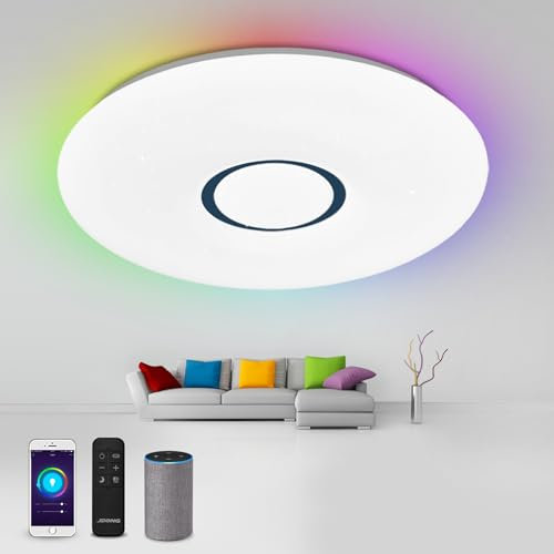 54W LED Deckenleuchte kompatibel mit Alexa Google Home Deckenlampe Dimmbar mit Fernbedienung und APP-Steuerung 3000K-6500K RGB Farbwechsel Einstellbar Lampe für Wohnzimmer Schlafzimmer Ø48CM