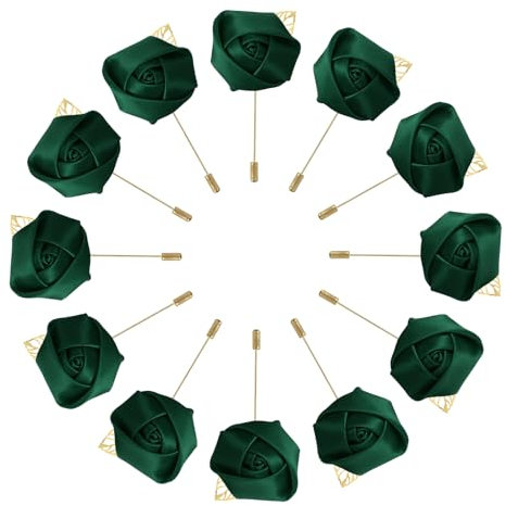 sourcing map 12Stk Bräutigam Ansteckblumen Rose Anstecker für Männer Hochzeit Zeremonie Jahrestag Formales Abendessen Party Schwarz Grün
