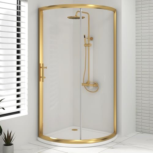 Lustre 860 x 860mm Brushed Brass Quadrant Shower Enclosure with Acrylic Tray - 6mm Single Door