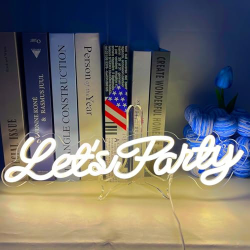 UExnkj-Y Let's Party Neonschild LED Wörter Neonlicht Weiß LED Neon Schild LED Leuchtreklame Neon, USB LED Neonschilder für Home Schlafzimmer Geburtstag Hochzeitsfeier Weihnachten