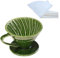 LonMuseum Ceramic Pour Over Coffee Dripper includes 50 Filters Porcelain Coffee Maker 01 Hand Drew Brewing Pottery Green Portable Artisanal Manual Gift for 1-2 People Home, Office, School, Camping