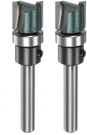 sourcing map 2pcs Pattern Flush Trim Router Bit 0.24 Shank 15/32 Cutting Length 1/2 Cutting Dia with Top Bearings Straight Precise Cutting Woodworking Milling Cutter Tool for Trimming
