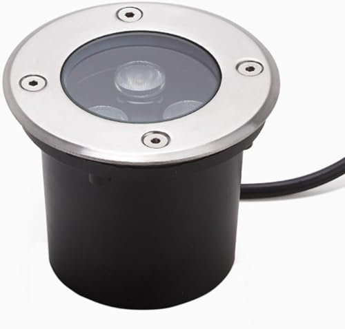 Goodia Bodeneinbaustrahler Aussen, 3W Bodenstrahler Aussen 230V AC 280 Lumen IP67 Bodenstrahler LED Bodenbeleuchtung Aussen, Bis zu 1000 kg Belastbar Warmweiß, Rund Edelstahl