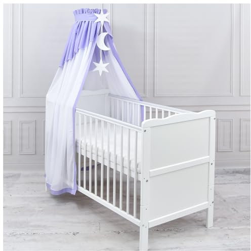 Generisch Baby Delux Babybett Himmel Betthimmel Chiffon Baldachin für Babybett Kinderbett Wiege Stubenwagen Himmelstange Applikationen Deko (Lila, ohne Himmelstange)