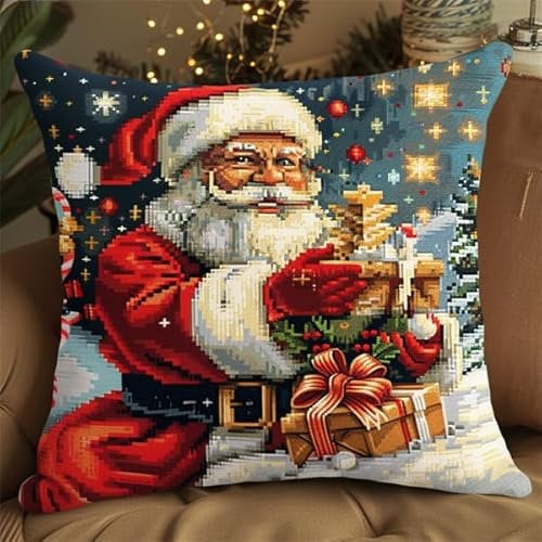 kitphoenix Knüpfkissen Set Weihnachten Latch Hook Kissen Kit für Kinder oder Anfänger Erwachsene zum Selber Knüpfen, DIY Knüpfteppich Knüpfpackung, Knüpfhaken Set 43 x 43 cm