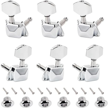 Banworks 3L3R Stimmwirbel, Verhältnis 15:1, halbgeschlossene Stimmwirbel für Gitarrensaiten, mit 45-Grad-Befestigungslasche für Les Paul LP SG, elektrische, 6 Stück, JT/JXQ-13, Chrom
