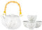 Hinomaru Collection Teeservice aus glasiertem Porzellan, japanisches Sakura-Kirschblüten-Teeset, 750 ml, mit Rattan-Griff und vier Teetassen (weiß)