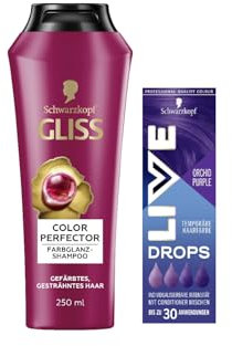 Schwarzkopf Live Color Drops Orchid Purple (30 ml), dosierbare Farb-Drops, Tönung zum Mischen, bis zu 12 Haarwäschen & Gliss Shampoo Colour Perfector (250 ml) Color Shampoo für gefärbtes Haar