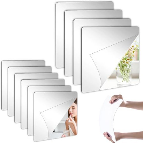 YOUNGSAY 10 Pezzi Specchi Adesivi da Parete, 20 x 20cm/15 x 15cm Flexibel Specchio Acrilico Autoadesivo, Fai da Te Infrangibile Adesivo Specchio Acrilico per Parete/Armadio/Porta