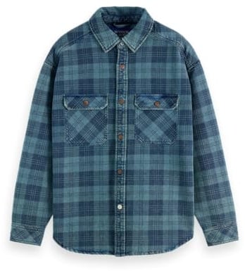 Scotch & Soda Herren Washed Denim Checked Overshirt Overshirt (1er Pack)