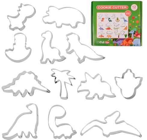 BigKego 12 Stück Ausstechformen Set Dinosaurier Keksausstecher DIY Fondant Plätzchenausstecher Cookie Cutter aus Edelstahl für Kinder Geburtstag Dino Party Deko