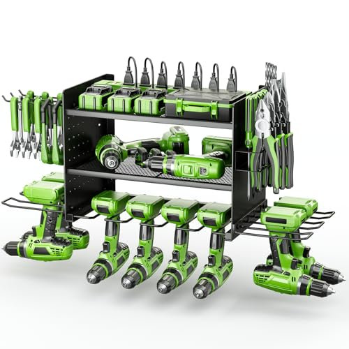 Power Tool Organizer, 3 Layer 8 Drill Holder Wall Mount, Tool Shelf and Storage Rack for Garage Organization, Gifts for Him Men Dad Husband Anniversary Fathers Day, Cool Gadget Stocking Stuffer