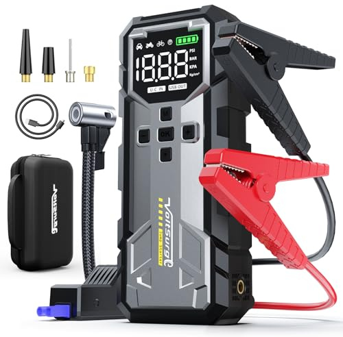 6000A Booster Avviamento Auto con Compressore 160PSI, VoltSurge Avviatore Emergenza per Auto (Fino a ALL Gas/10.0L Diesel), 12V Starter Batteria con Torcia (6000A)