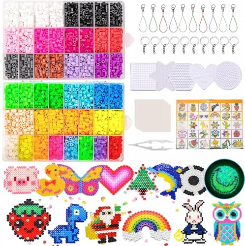 Piucrty Bügelperlen 5mm 26 Farben Bastelset Kinder 8600PCS Steckperlen Leuchtend im Dunkeln Basteln Kindergeburtstag Beschäftigung Mädchen 3-10 Jahre Fuse Beads Bastelidee Sinnvolle Diy Geschenke
