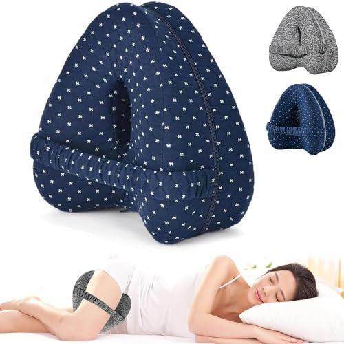 Twshiny Cuscino per ginocchia per dormire su un lato, cuscino per gambe in memory foam con cinghie regolabili, supporto per fianchi per alleviare il dolore alle gambe, al ginocchio (blu)