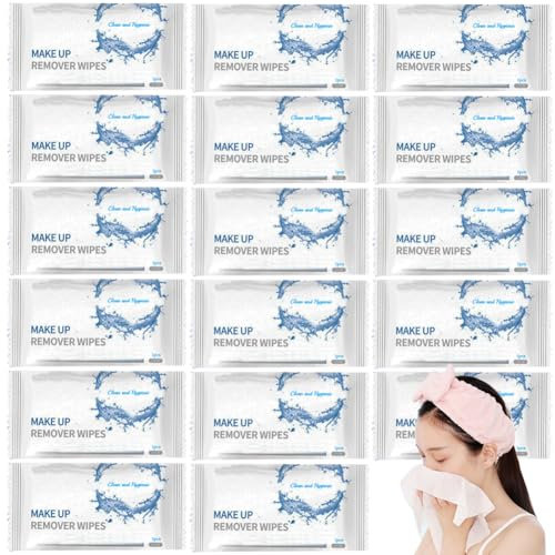 50Pack Luxury Individually Wrapped Disposable Travel Skin Friendly Makeup Remover Wipes;Hygienic Gentle Facial Cleanser Wipe;Pure Water Cleansing Wipes for Travel,Party, Daily Use