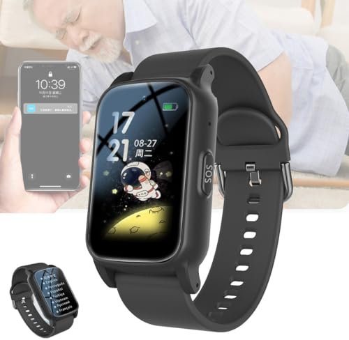 Vcyex Notrufknopf Für Senioren， Tracker Uhr Senioren Demenz，smartwatch Mit Sturzerkennung，SOS-Taste + HD-Videoanruf，IP67 Wasserdicht，Geschenke Für Senioren Black,28.5 * 2CM