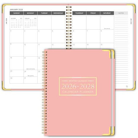 Agenda mensual 2026-2028, calendario 2026-2028 de 36 meses, 8.5 x 11 pulgadas, enero de 2026 a diciembre de 2028, protectores de esquina de metal con espiral, planificador académico de 3 años
