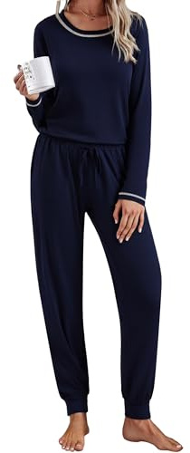Aseniza Women's Pyjamas Sets Long Sleeve Ladies 2 Pieces Lounge Wear | Cotton Pjs for Women Nightwear Sleepwear Top & Bottoms with Pockets