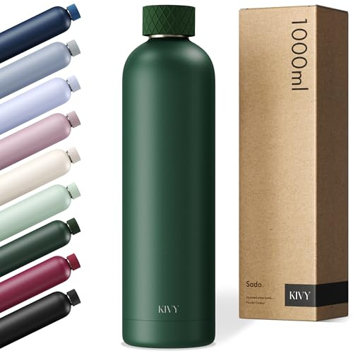 KIVY Edelstahl Trinkflasche 1l - Auslaufsicher & Kohlensäure geeignet | 24h kalt | 18h Heiß - Thermosflasche - Isolierflasche - Wasserflasche Edelstahl - Thermo Trinkflasche Metall - BPA-Frei