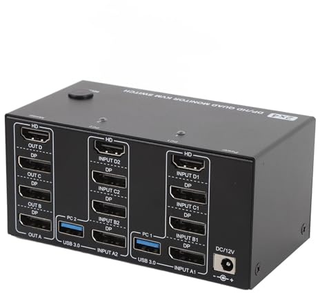 KVM Switch 4 Monitore 2 Computer, 8K 60 Hz DP 1,4/HDMI 2.1 USB 3.0 Hub, Dual Display für DP/HDMI PC mit Desktop Controller
