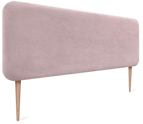 DHOME Tête de Lit Capitonnée Unie Arrondie en Velours Côtelé Premium avec Pieds pour Mur Têtes de Lit Acoustiques Absorbantes pour Chambre (Rose Poudré, 140cm)