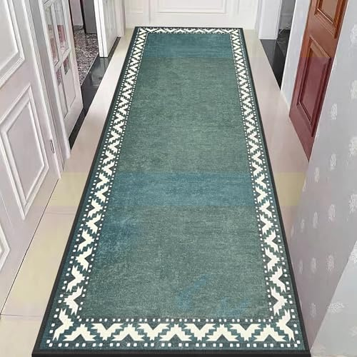 Läufer für Flur, natürlicher Look, rutschfester Küchenteppich, gummierte Rückseite, waschbar, extra langer Bodenläufer, 66 x 180 cm, Grün