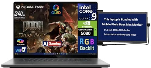 ASUS ROG Zephyrus AI Gaming Laptop 16.0 240Hz OLED WQXGA Display (Intel Ultra 9-285H, GeForce RTX 5080 16GB, 32GB LPDDR5X, 4TB PCIe SSD, RGB KB, Win 11 Pro) w/Duex Max DS Monitor