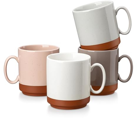 MALACASA Tara Series 12oz/330ML Ceramic Coffee Mugs Set of 4, Multicolor | Stackable Coffee Cups with Straight-Sided Design, Mugs for Coffee, Latte, Tea, Hot Chocolate, Microwave & Dishwasher Safe