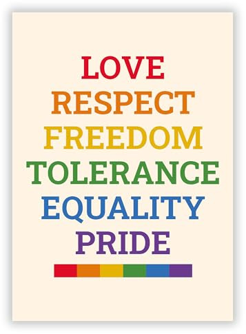 Druck-Palast Love Respect Freedom Tolerance Equality Pride Poster - 50x70cm - Kunstdruck - Wohnzimmer Schlafzimmer - Modern Farbenfroh Motivierend - Hochwertiger semimatter Druck