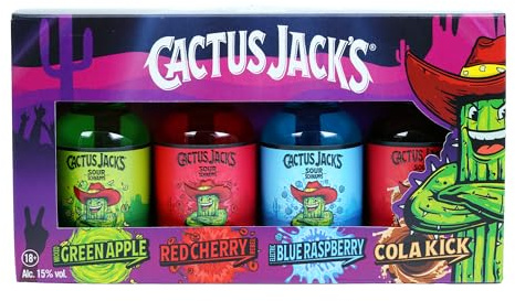Cactus Jack’s Sour Schnapps Gift Set 4 x 5cl — Ready-to-Serve Sour Schnapps Cocktails 15% ABV — Miniature Bottles for Tasting, Gifts, Parties and Hampers by Blue Tree Gifts