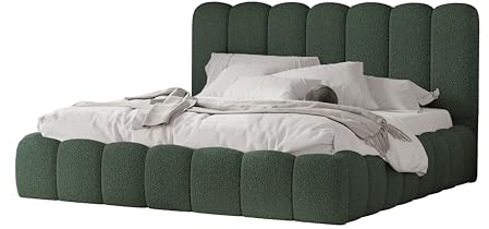 4ALL HOME Polsterbett Timber 120/140/160/180/200x200 cm mit Bettkasten und Lattenrost – Designerbett – Komfortbett mit Stauraum – Mettalrahmen mit Gasdruckfedern (Woolly 15 Grün, 160x200 cm)