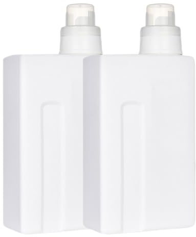 Angoily Lot de 2 Bouteilles Rechargeables pour Détergent 1000ml en Pe Blanc, Flacons Polyvalents pour Maison et Hôtel, Doseuses Pratiques et Réutilisables