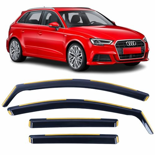 Set Of 4 Wind Deflectors For AUDI A3 Sportback Hatchback 2013 2014 2015 2016 2017 2018 2019 In-Channel Acrylic Side Window Visors-Smoke Tinted Sun & Rain Guards Reflectors Fits Audi S3 MK3.