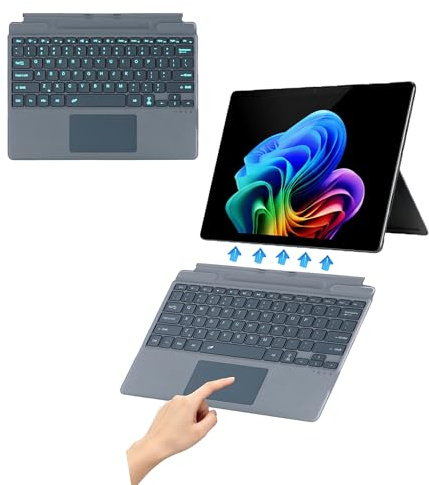 QUARK Tastiera Surface Pro 11, tastiera Microsoft Surface Pro Surface Pro 13/11/10/9/8/X, copertura ultra sottile per tastiera wireless, 33 cm, touchpad, magnetica, 7 colori retroilluminati