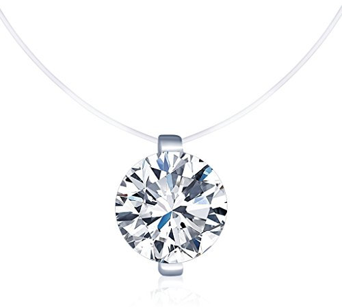 Belons, collana da donna in argento sterling 925 con ciondolo in zirconia cubica, girocollo in nylon invisibile con pietra sospesa