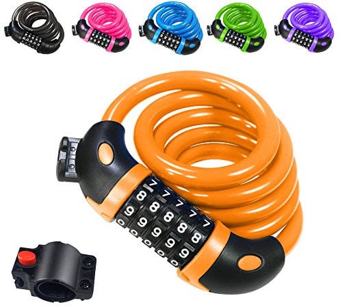 REHKITTZ Bike Lock Bicycle Locker Combination 5 Digit 120cm/12mm Long Cycle Cable Locks Bikes Chain High Security for E-Bike Mountain Bike Outdoor Ski Gate Accessories Yellow