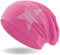 Hatstar Strass Stern Damen Beanie Mütze | elastisches Slouch Long Beanie | Mädchen Mütze | mit edler Strass Applikation | leicht und weich (neon pink)