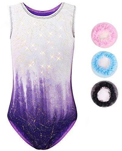Sinoem Ragazze Ginnastica Leotards Manica Lunga Balletto Body Costumi di Danza per Bambini da 5 a 12 Anni (Porpora- senza maniche, 3-4 anni)